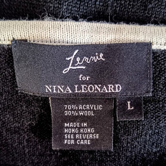 Lemmie for Nina Leonard Black Wool Ivory Trim Pullover Sweater - Picture 3 of 4